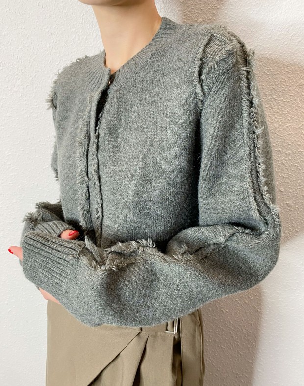 Grey Raw Edge Crop Cardigan #241212